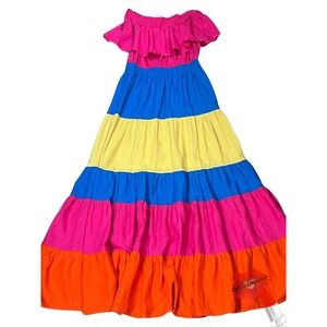 Signature 8 Color Block Dress Women Large Festival Boho Colorful‎ Maxi Pink Blue